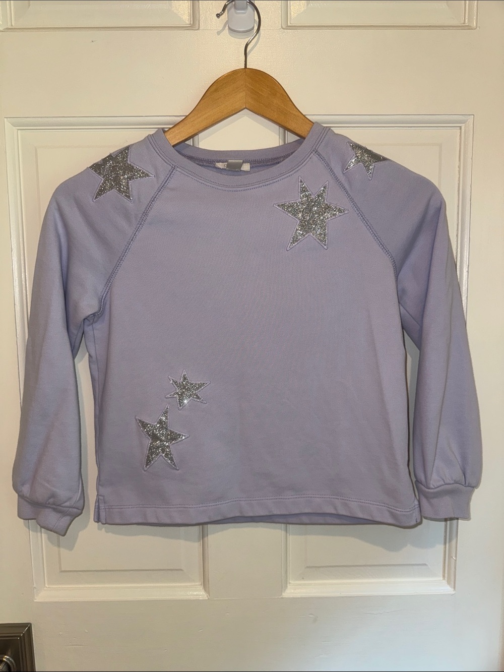 Girls Crewcuts Lavender Sweatshirt with Silver Glitter Stars size M